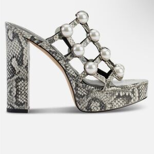 Karl Lagerfeld Paris Laddica Elegant Snakeskin Platform Heels with Pearls